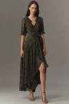 Hutch Bethany Short-sleeve Wrap Midi Dress In Green