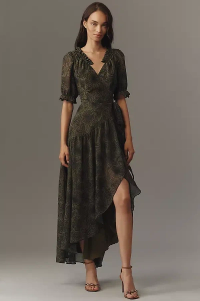 Hutch Bethany Short-sleeve Wrap Midi Dress In Green