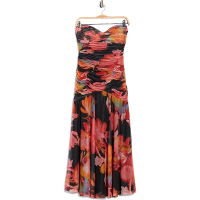Hutch Bonnie Strapless Ruched Mesh Maxi Dress In Multi