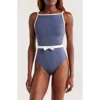 Hutch Bow Belt One-piece Swimsuit In Blue