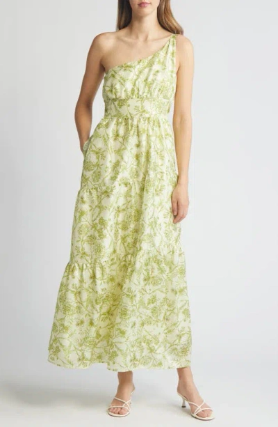 Hutch Braylan Floral One-shoulder Maxi Dress In Ivory Delicate Garden