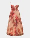 Hutch Brianna Pleated Floral-print Bustier Gown In Multi