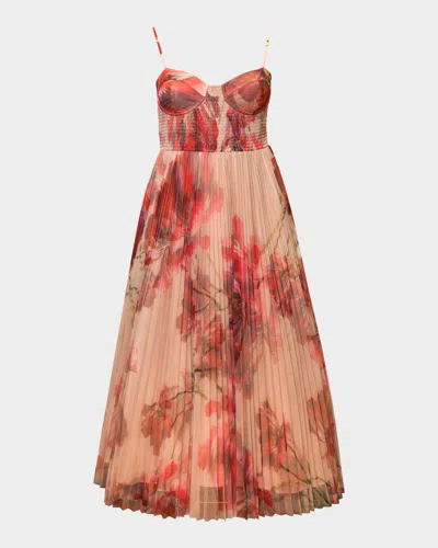 Hutch Brianna Pleated Floral-print Bustier Gown