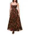 Hutch Brianna Pleated Tulle Dress In Black Graphic Ornate Floral