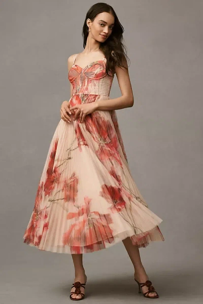 HUTCH BRIANNA SLEEVELESS BUSTIER PLEATED TULLE MAXI DRESS