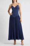 Hutch Bustier Drop Waist Evening Gown In Blue