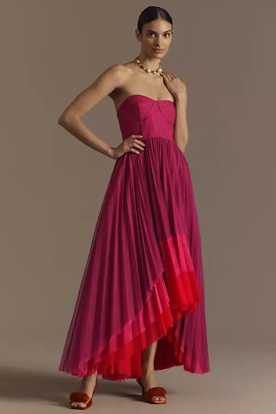 Hutch Calloway Strapless Bustier Tulle Maxi Dress In Pink