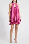 Hutch Carlena Pleated Satin Halter Romper In Pink