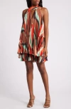 Hutch Carlena Pleated Satin Halter Romper In Neutral