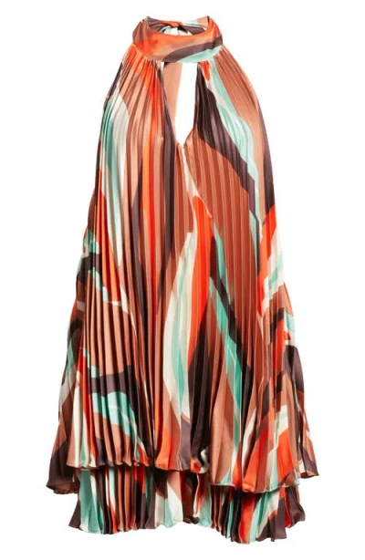 Hutch Carlena Pleated Satin Halter Romper In Neutral