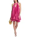 Hutch Carlena Pleated Satin Halter Romper In Pink