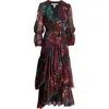 Hutch Carlotta Embroidered Floral Long Sleeve Wrap Gown In Condensed Embroidered Floral