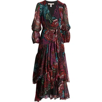 Hutch Carlotta Embroidered Floral Long Sleeve Wrap Gown In Condensed Embroidered Floral