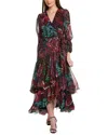 Hutch Carlotta Embroidered Floral Long Sleeve Wrap Gown In Black