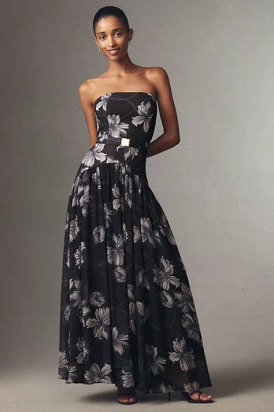 Hutch Carmel Strapless Belted Drop-waist Maxi Dress In Black