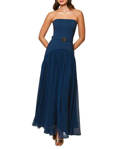 Hutch Carmel Strapless Drop Waist Long Dress In Blue