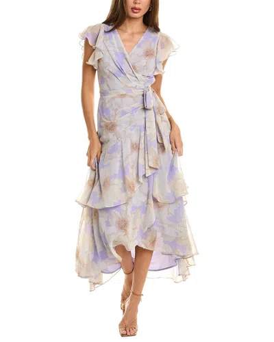 Hutch Ruffle-sleeve Wrap Midi Dress In Purple