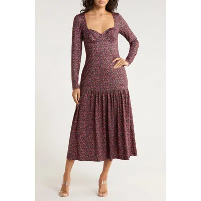 Hutch Chase Long Sleeve Midi Tiered Dress In Pink