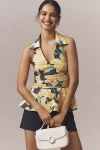 Hutch Colbie Collared Halter Peplum Tank Top In Multi