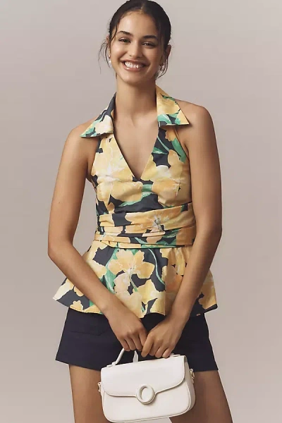 Hutch Colbie Collared Halter Peplum Tank Top In Multi