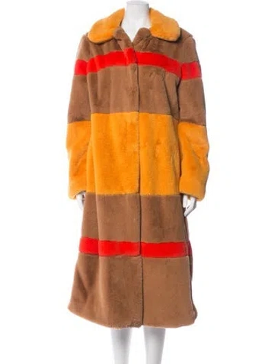 Pre-owned Hutch Colorblock Pattern Faux Fur Coat In Orange