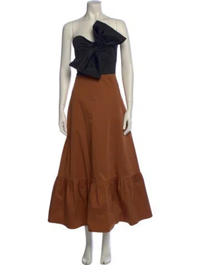 Pre-owned Hutch Colorblock Pattern Long Dress In Brown
