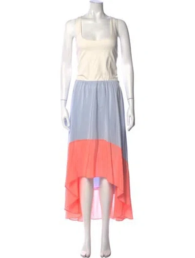 Pre-owned Hutch Colorblock Pattern Long Dress In White