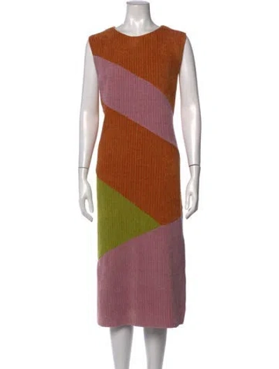 Pre-owned Hutch Colorblock Pattern Midi Length Dress In Orange