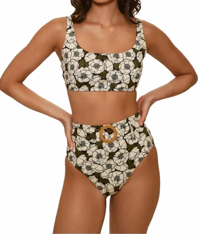 Hutch Conny Bottom Bikini In Black Olive Poppies In Green