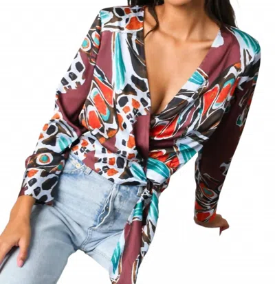 Hutch Copper Butterfly Satin Top In White Multi