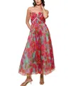 Hutch Corene Pleated Floral-print Tulle Ankle Gown In Mint Watercolor Pastel Orchids