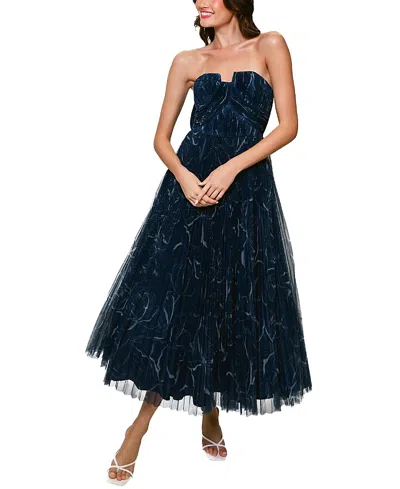 Hutch Corene Floral Tulle Gown In Blue