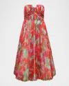 Hutch Corene Pleated Floral-print Tulle Ankle Gown In Mint Orchids