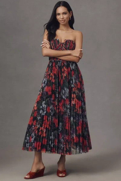 Hutch Corene Strapless Floral Tulle A-line Midi Dress In Black