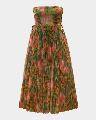 HUTCH COSTELLA PLEATED FLORAL-PRINT TULLE GOWN