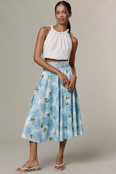 Hutch Cotton-blend Belted Midi Skirt In Blue