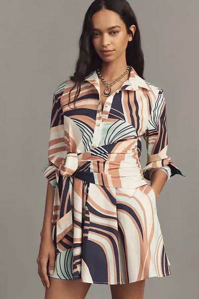 Hutch Cotton Okin Stretch Poplin Mini Shirt Dress In Blue