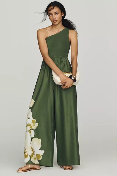 Hutch Cotton One-shoulder Palm Jumpsuit In Brown
