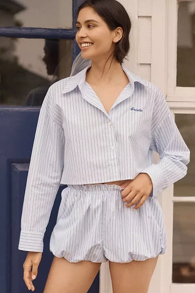 Hutch Cropped Sleep Shirt & Shorts Set In Blue