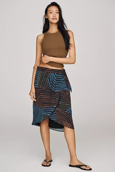 Hutch Curved Brushstroke Midi Skirt In Multi