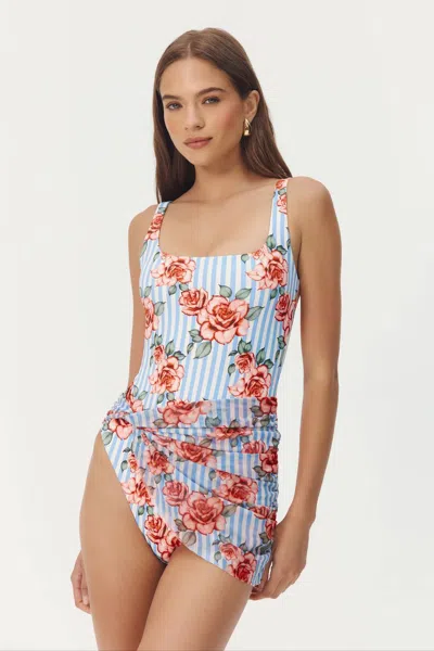 Hutch Cyndi One Piece Swimsuit In Coral Striped Spacious Rose In Blue