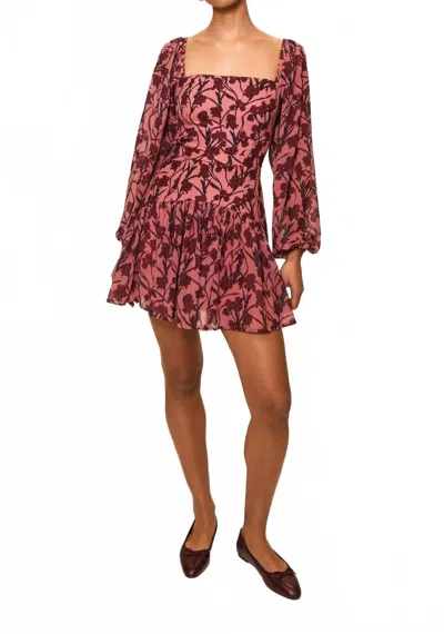 Hutch Dahlia Long Sleeve Square-neck Mini Dress In Rosewater In Brown