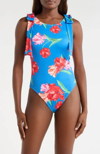 Hutch Delfina Bow Strap One-piece Swimsuit In Blue