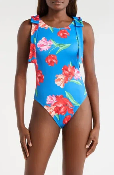 Hutch Delfina Bow Strap One-piece Swimsuit In Blue