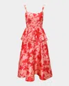 Hutch Desirae Floral-print Peplum Midi Dress In Red Lipstick Floral