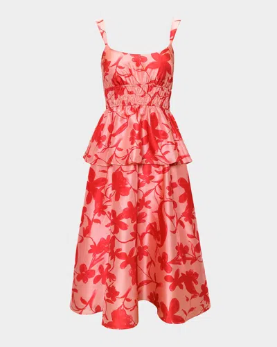 Hutch Desirae Floral-print Peplum Midi Dress In Pink