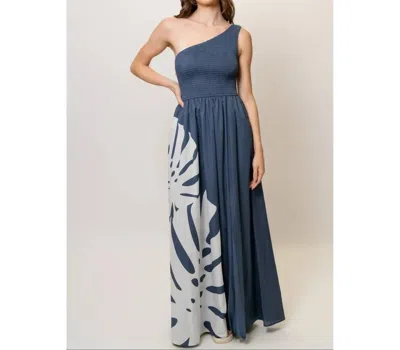 Hutch Destin Dress In Navy Oversized Monstera In Blue