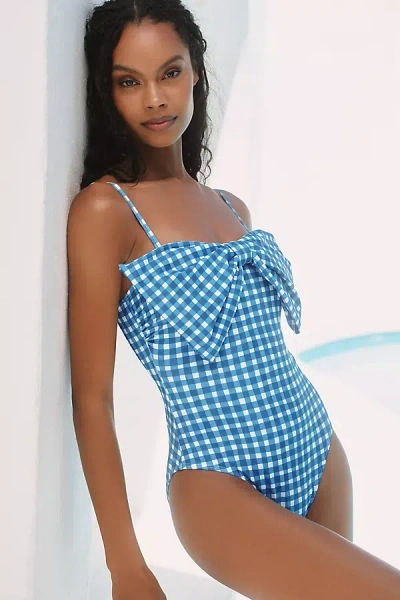 Hutch Dita Bow Gingham One-piece Swimsuit In Blue
