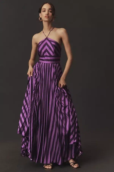 Hutch Dolly Halter Pleated Maxi Dress In Purple