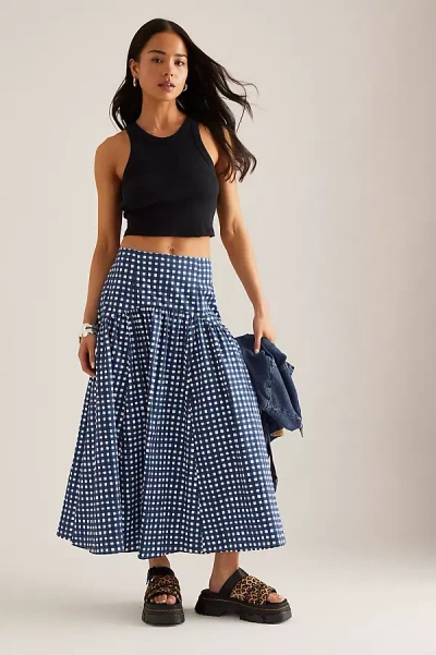 Hutch Drop-waist Midi Skirt In Blue
